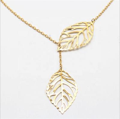 China Fashionable Simple Soft Jewelry Albaba Hypoallergenic Senator Gold Retro Luminous Metal Tree Leaf Necklace For Girls for sale