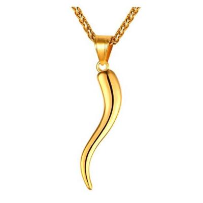 China Italian Jewelry 18K Lucky Horn Pendant Necklace Fashion Talisman Charm Amulet Stainless Steel Gold Plated for sale