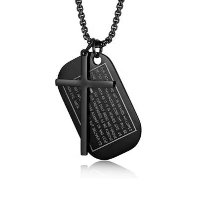 China Custom Made Custom Engraved Style Stainless Steel Tag Cross Necklaces For Prayer Rolo Chain Cross Necklace Pendant Men's Military for sale