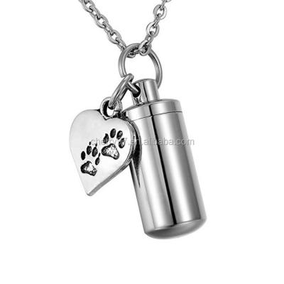 China Personalized Paw Heart Charm Stainless Steel Silver Pet Cremation Ashes Urn Pendant Necklace for sale