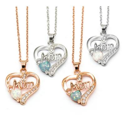 China Fashion Gold Plated Heart Shaped Opal Crystal Necklace Birthday Gift For Mother Of Mom for sale