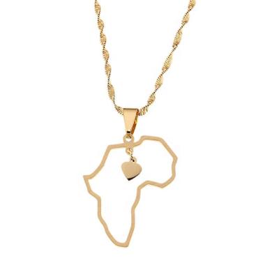 China TRENDY African Map 18k Gold Plated Custom Continent Map of Africa Fashion Stainless Steel Jewelry Pendant Necklace for sale