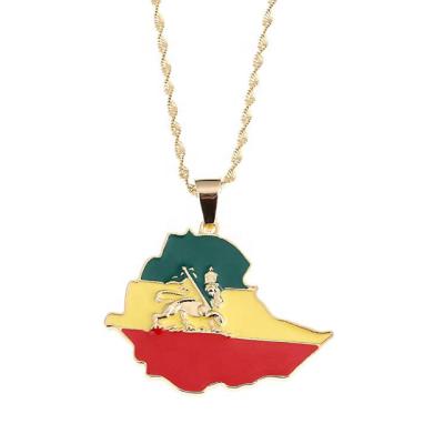 China Wholesale Style Stainless Steel Lion Map Pendant Necklace For Women Men Ethiopian Map Jewelry Custom Style Pendant Chain Necklace for sale