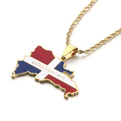 China FASHIONABLE Wholesale Colorful Enamel Stainless Steel The Dominican Republic Map Pendant Necklace for sale