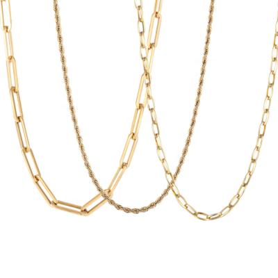 China Environmental Friendly Stainless Steel Neck Chain Gold Plated Simple Twist Paperclip Chain Necklace for sale