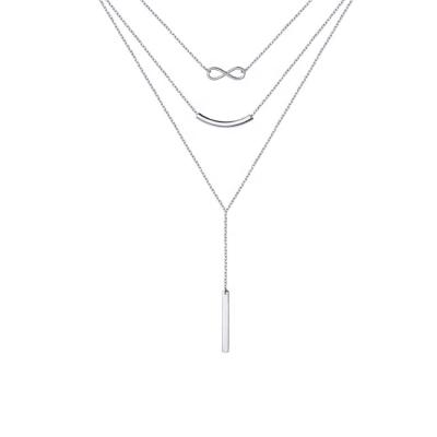 China TRENDY Layered Multi Layer For Women Sliver Plated Stainless Steel Coin Bar Triple Infinity Choker Chain Pendant Necklace for sale