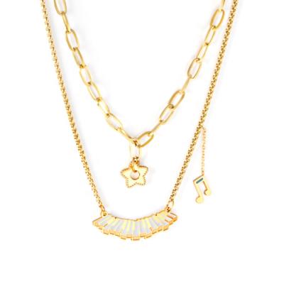 China Fashion 18k Gold Plated Piano Multi Star Fashion Stainless Steel Layer Pendant Necklaces For Women Girls Double Chains Necklace for sale