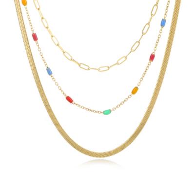 China Fashion Fashion Three Layer Necklace Personality Women Enamel 18k Gold Snake Bone Chain Layered Necklace for sale