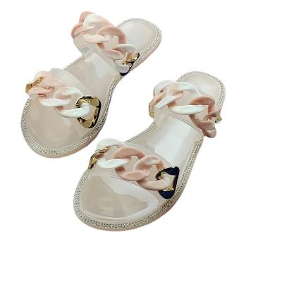 China CUSHIONING Transparent Open Toe PVC Jelly Sandals Ladies Flat Sandals Fashion Ladies Slippers Chain Pull-on for sale