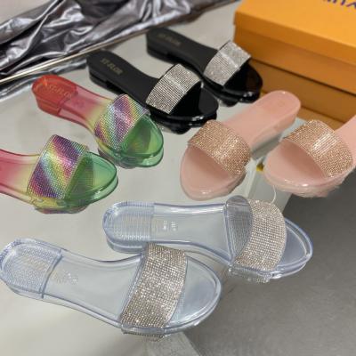 China CUSHIONING 2021 Fashion Hot Selling Women's Rainbow Diamond Jelly Women's Outdoor Slippers Flip Flop for sale