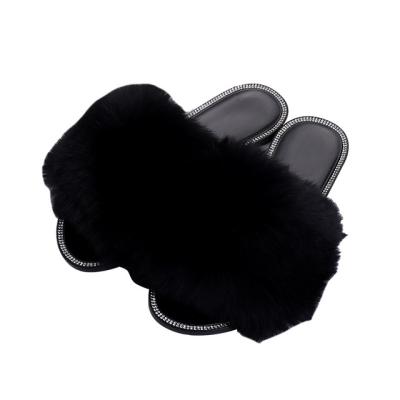 China CUSHIONING New Diamond Sequin Rabbit Hair Jelly Open Toe Ladies Casual Home Slippers for sale