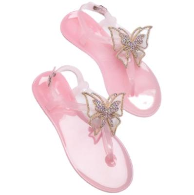 China Fashion Trend Butterfly T Flip Flops Beach Slippers Women Summer Fashion Jelly Flat Sandals 2021 for sale