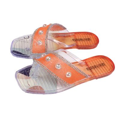 China 2021 Fashion Trend New Beach Diamond Flip Flops Ladies Shiny Jelly Women's Jelly Sandals Freeze Slippers for sale