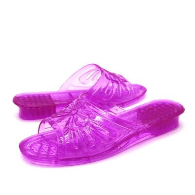 China CUSHIONING ladies wedge heel jelly bottom transparent thick crystal plastic flat heel large size plastic outdoor cool slippers for sale