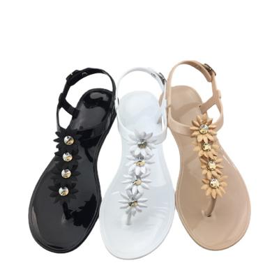 China CUSHIONING Fashion Summer Fabric Long Flower Jelly Sandals For Women Outdoor Multicolor Jelly Casual Beach Shoes PVC Ladies Sandals for sale