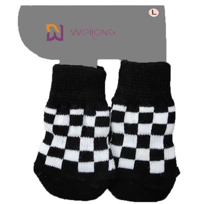 China Rhombus Plaid Pattern Strong Dog Traction Socks For Hardwood Floors Anti Slip for sale