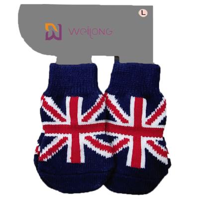 China Het aangepaste van de Patronenunion jack 95% van de Hondsok Breiende Katoen 5% Spandex Te koop