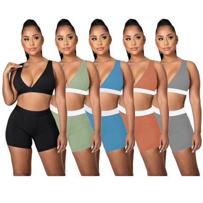 China QUICK DRY OEM Women's Summer Shorts 2 Piece Set Bodycon Tank Top Legger Short Sleeveless Crop Top Crop Tracksuit for sale