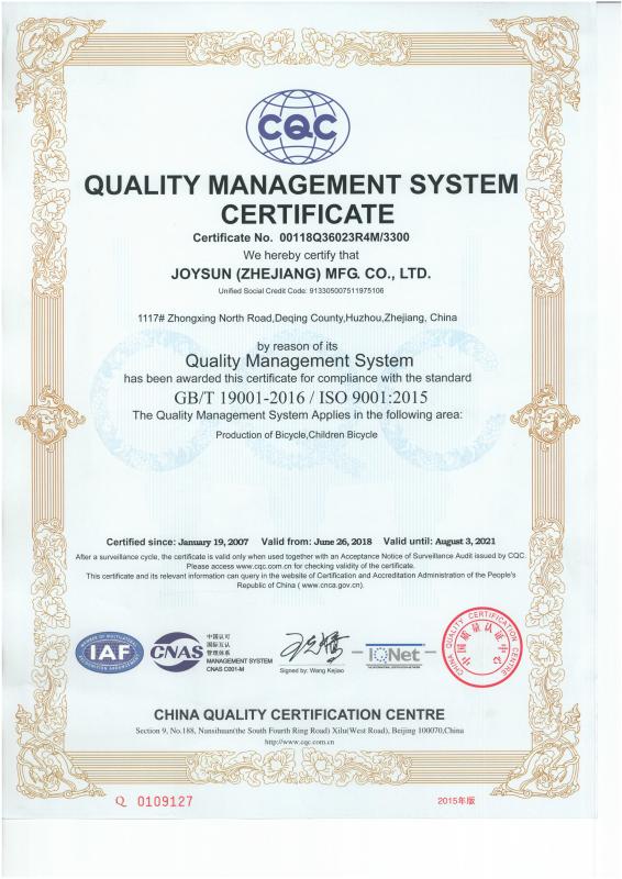 ISO9001 - Joysun (Zhejiang) Mfg Co., Ltd.