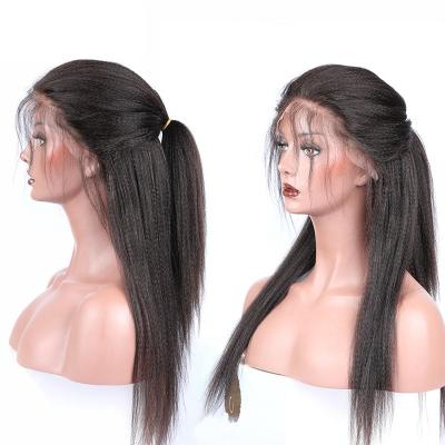 China Wholesale Yaki Straight Real Human Yaki Lace 130% Density Swiss Straight Yaki Pre Plucked Glueless Virgin 360 Full Lace Closure Wig for sale