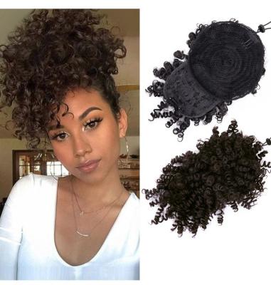 China Body Wave Afro Kinky Curly Ponytail Hair Pieces For Women Natural Black Clip In Ponytails With Bangs 10 Inches for sale