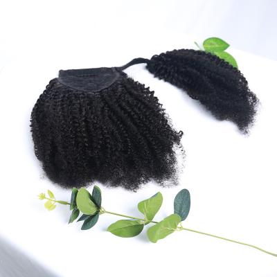 China No Chemical Processed Virgin Hair 4B4C Curly Double Drawn Afro Hair Wrap Ponytail Hair Extensions for sale