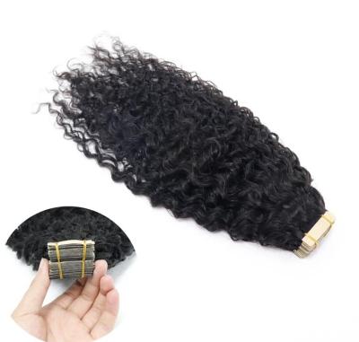 China Kinky Curly Loose Curly Tape In Deep Hair Extensions Remy Human Hair Tape Ins Loose Brazilian Hair Extensions For Black Women for sale