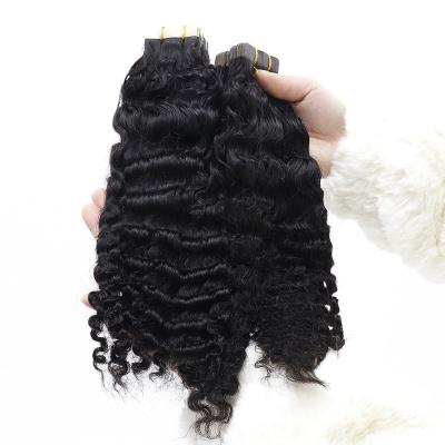 China Cambodian Hair Tape Cuticle Aligned Tangle Free In Kinky Curly Hair Extensions 3B3C For Black Women Curly Skin Weft Tape Ins Coily 10-30 Inches for sale