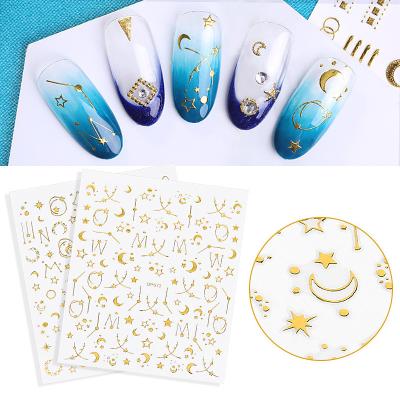 China 6 Styles 3D Star Moon Holographic Nail Decals Stickers For Manicure Art Design Accessories Nail Sliders Metal Wraps Decorations for sale