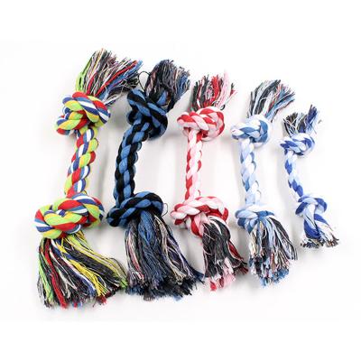 China Viable Colorful Cotton Double Knot Pet Dogs Pet Supplies Dog Puppy Cotton Chew Knot Durable Braided Bone Rope Funny Toy Tool for sale