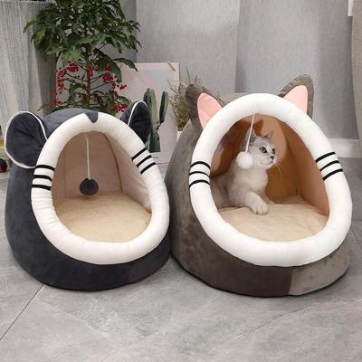 China Wholesale Breathable Soft Cotton Cat Bed Mat Warm Cat House With Drop Ball House Cave Dog Nest Kennel Kitten for sale