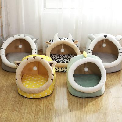 China Winter Breathable Plush Soft Pet Bed Cat Cage Sleeping House For Puppy Big Small Kitten Hamster Cotton Nest With Mat for sale