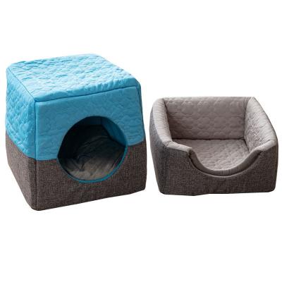 China Stored Foldable Washable Pet Cage Bed Animal Sofa With Soft Cushion Dog Cat House Outdoor Indoor Warm Sleeping Kennel Supplies for sale