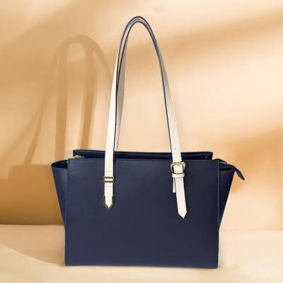 China 0.75kg Deep Royal Blue Split Zipper Full Grain Leather Handbags for sale