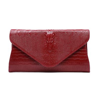 China Envelope  Embossed Red Croc Clutch Bag Wallet With Hand Strap for sale