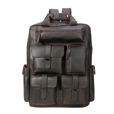 China Mens Genuine Leather Bag 15.6 Inch Laptop Backpack Large Capacity Traveling Backpack Bag for sale