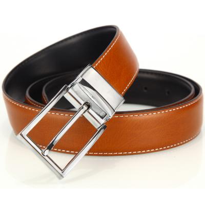 China Men Classical Formal Dress Reversible Leather Belt Black Brown Two Side Use Belt for sale