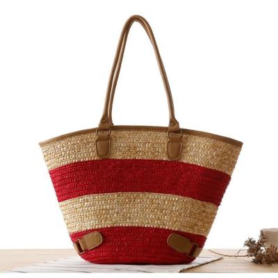 China Fashion Ladies Beach Basket Bag With Leather Handles Customized New Summer Casual Tote Straw Bag for sale