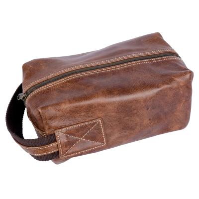 China New Handmade Leather Dopp Kit Bag Man Cosmetic Bag Genuine Leather Toiletry Kit Custom Gift Leather Toiletry Bag for sale