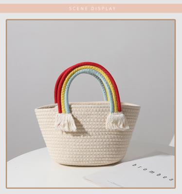 China Algodão feito a mão novo bolsa versátil tecida da nuvem de Straw Woven Bag Lovely Rainbow do saco da praia do feriado do beira-mar do saco à venda