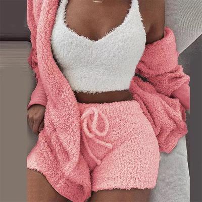 China Breathable Plush Home Wear Women , Pajama Sets Women Casual 3 Piece Sets For Women Plus Size Sleepwear for sale