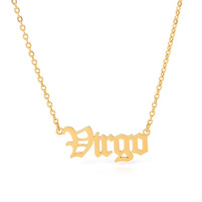 China /Classic The Eco-Friendly Hot Selling Customized Zodiac Sign Necklace Stainless Steel, Old English Font, 18K Gold Plated, Rose Gold, Silver for sale