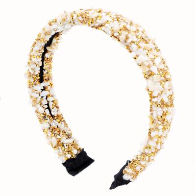 China Girls Hair Decoration ZA Beaded Natural Crystal Stone Wide Headband For Women Girls Boho Headband Wedding Winter Handmade Hair Accessories for sale