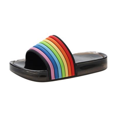 China Wholesale High Quality Lightweight Summer Fashion Led PVC Jelly Striped Rainbow Slide Slippers Sandals for Babies and Boys for sale