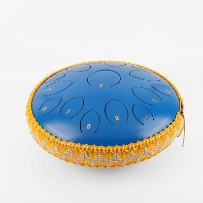 China Steel Tongue Drum 14inches 15tones CE EN71 Pass Education Percussion-Instrument Hand Test Pan Drum Blue Skein Drum for sale