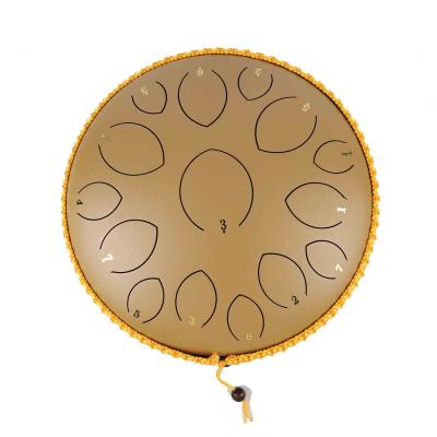 China Drum Toy Made in China High Performance Music Therapy 14 Inch 15 Tone Handpan Tank Big Piece Steel Tongue Drum Drum Matte Gold Cost for sale