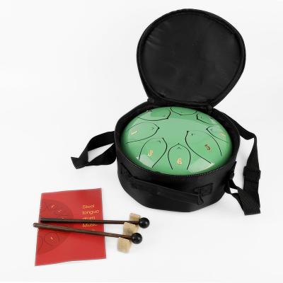 China Christmas gift SUXINRU printing logo 8inches 8tones green hand pan free tank good for yoga steel tongue drum for sale