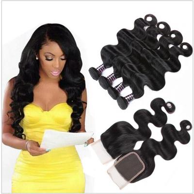 China Brazilian Body Wave 8A Virgin Hair With Closure 3PCS Brazilian Body Wave Hair Bundles With 1PC Lace Up 4x4 Piece Closure 100% Hair Weave for sale