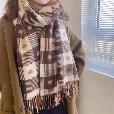 China Love Pattern Plaid Scarf Women Winter Shawl Universal Hot Ladies Tassel Tassel Shawl Long for sale