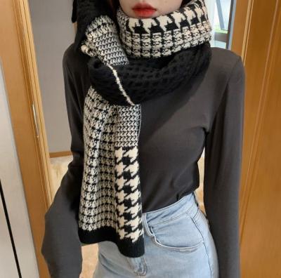 China Main Use New Houndstooth Scarf Set Winter Scarf Temperament Nitted Thick Warm Shawl Stitching Scarf Fit In Autumn And Winter for sale